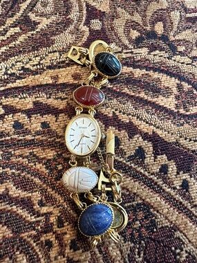 Dynasty Quartz Gold-Tone Multicolor Cabochon Bracelet Watch